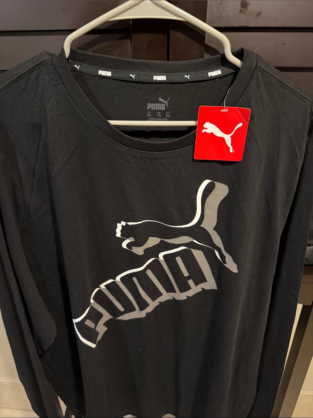 Puma Black Long Sleeve Tee with White Logo